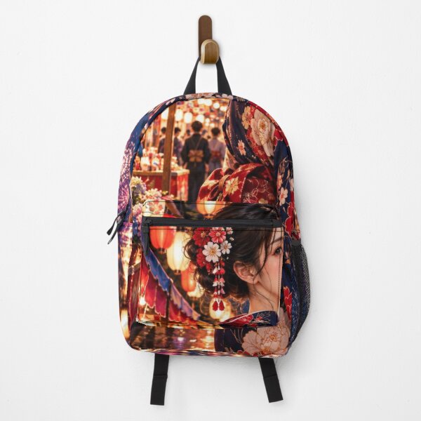 Item preview, Japanese Woman in Kimono with Fireworks and Festival Lanterns designed and sold by vekotpu.