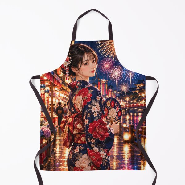 Item preview, Japanese Woman in Kimono with Fireworks and Festival Lanterns designed and sold by vekotpu.