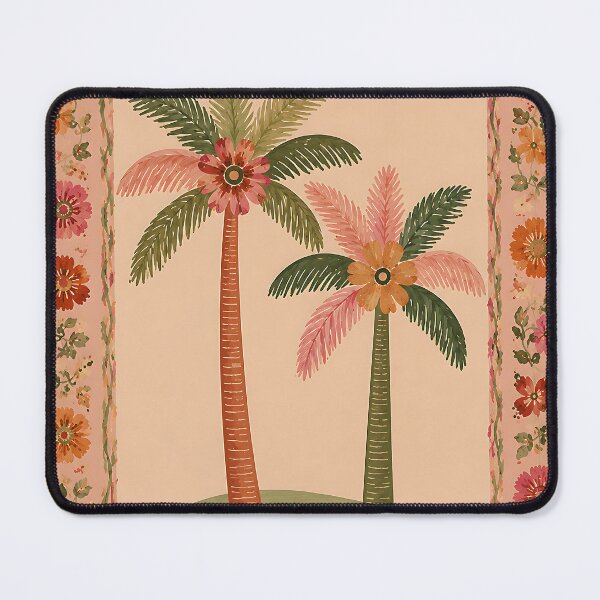 Item preview, Pink Palm Trees with Floral Border - Boho Tropical Folk Art designed and sold by artswag.