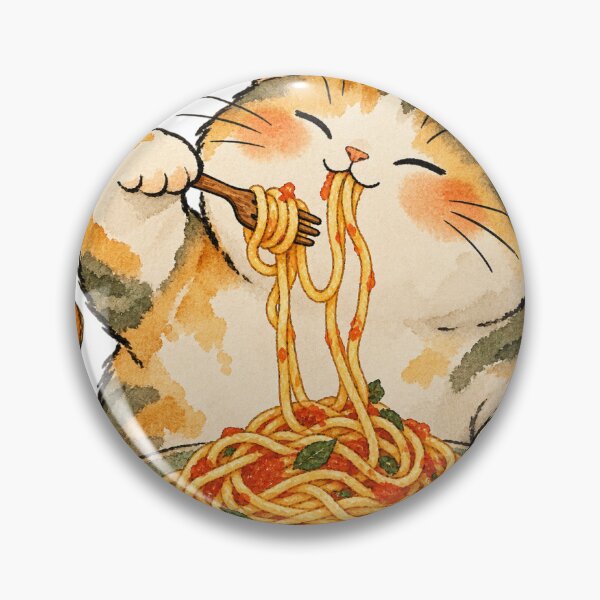 Aperçu de l'œuvre Chat potelé et drôle mangeant des spaghettis (aquarelle) créée et vendue par Jessie's Palette.