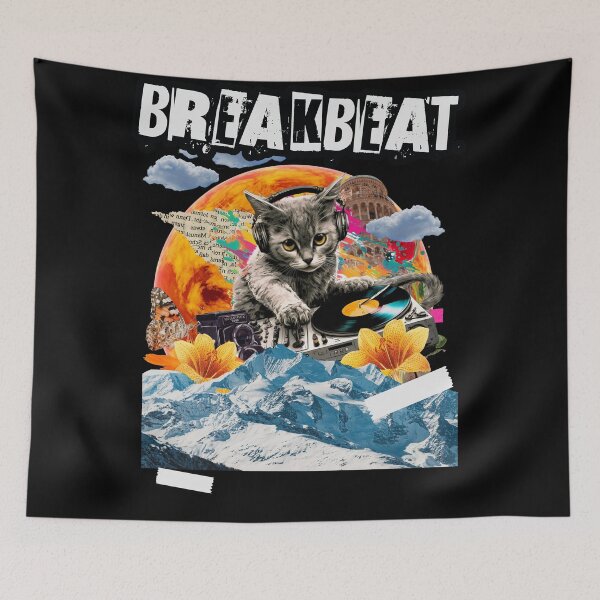 Artikelvorschau, BREAKBEAT - Feline DJ Mountain Breaks (Weiß) entworfen und verkauft von Discothreadz.