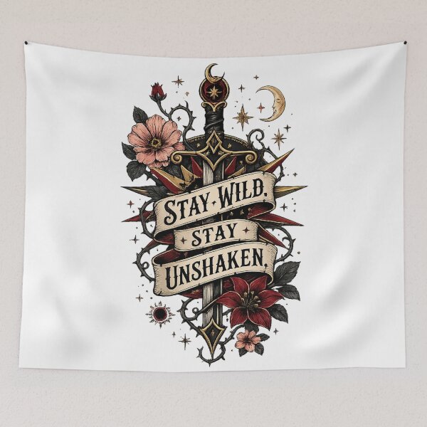 Item preview, Stay Wild Stay Unshaken Gothic Sword Floral Celestial Quote Design designed and sold by inkoutninja.