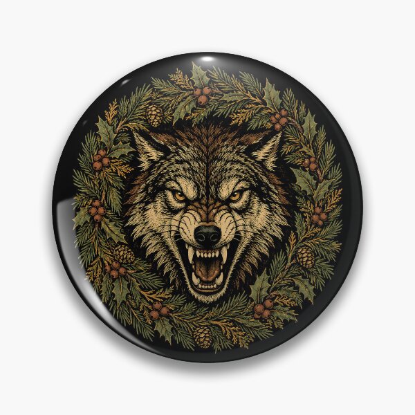 Artikelvorschau, Druck: Knurrender Wolf im Winterkranz entworfen und verkauft von The Mellonaire.