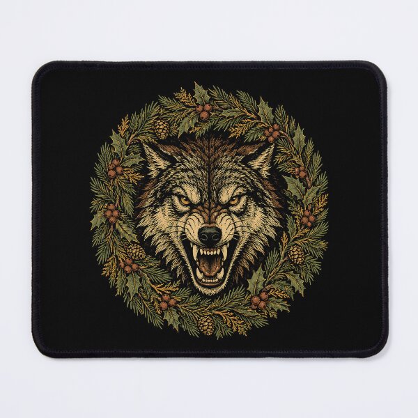 Item preview, Snarling Wolf In Winter Wreath Print designed and sold by The Mellonaire.