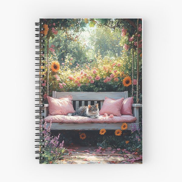 Item preview, Petals And Purrs - A Cat On A Porch Swing Surrounded By Flowers - Watercolor Art - Nature Art designed and sold by CastleBySea.