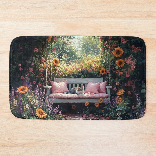 Item preview, Petals And Purrs - A Cat On A Porch Swing Surrounded By Flowers - Watercolor Art - Nature Art designed and sold by CastleBySea.