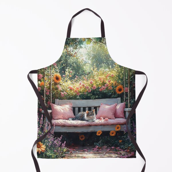 Item preview, Petals And Purrs - A Cat On A Porch Swing Surrounded By Flowers - Watercolor Art - Nature Art designed and sold by CastleBySea.