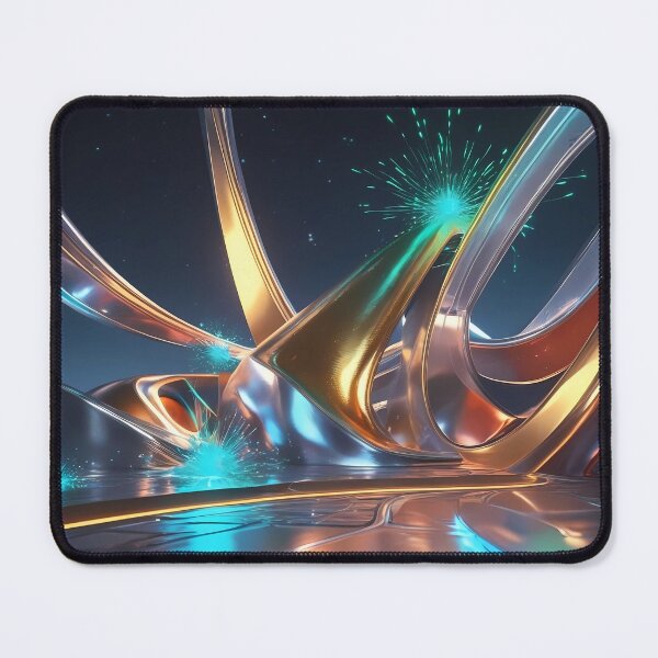 Item preview, Futuristic Glowing Metallic Waves - Cosmic Abstract Art designed and sold by Marip1974.
