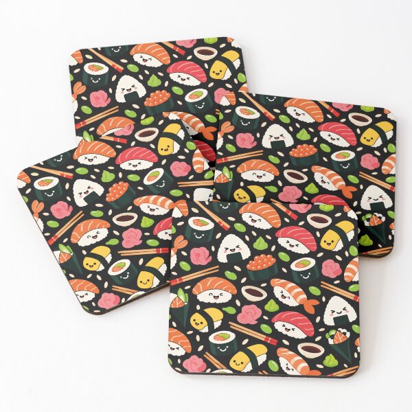 Item preview, Cute Kawaii Sushi Party Seamless Pattern designed and sold by therockstuff.