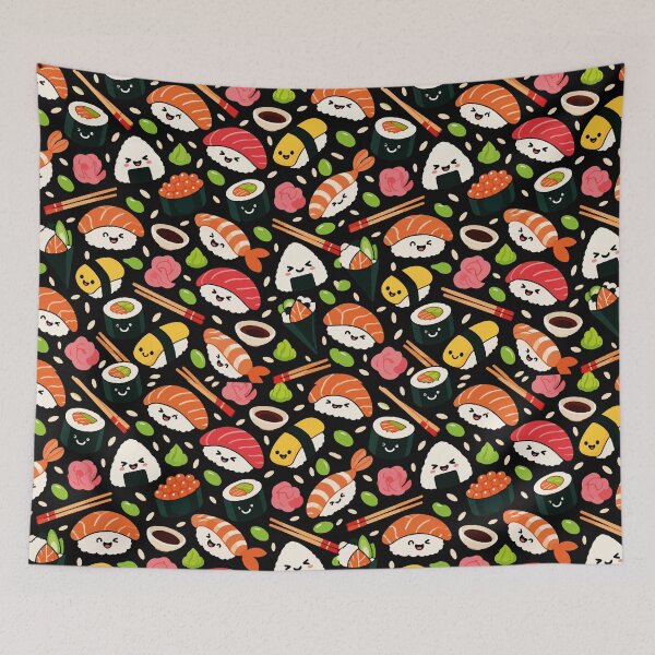 Item preview, Cute Kawaii Sushi Party Seamless Pattern designed and sold by therockstuff.
