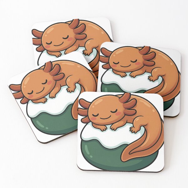 Artikelvorschau, Niedlicher Kawaii-Axolotl aus Kupfer ruht auf einem riesigen Weihnachtspudding entworfen und verkauft von pumsquare.