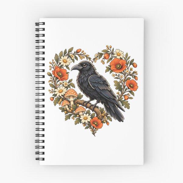 Item preview, Black Raven in Autumn Wildflower Heart Wreath designed and sold by skyartdesign.