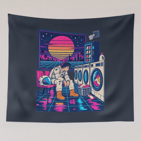 Item preview, Catatonic Astronaut Neon Retro Laundromat designed and sold by KungPowUnicorn.