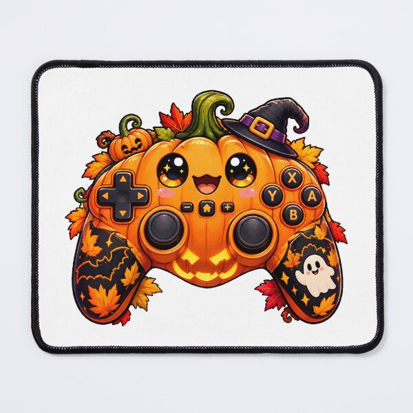 Item preview, Thanksgiving Gamer Gift – Cute pumpkin ghost with Game Controllers designed and sold by QuiteOrbit.
