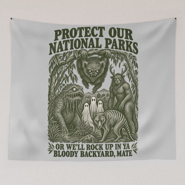 Item preview, Protect National Parks Aussie Cryptid Backyard Horror Tee designed and sold by Yellowriversss.