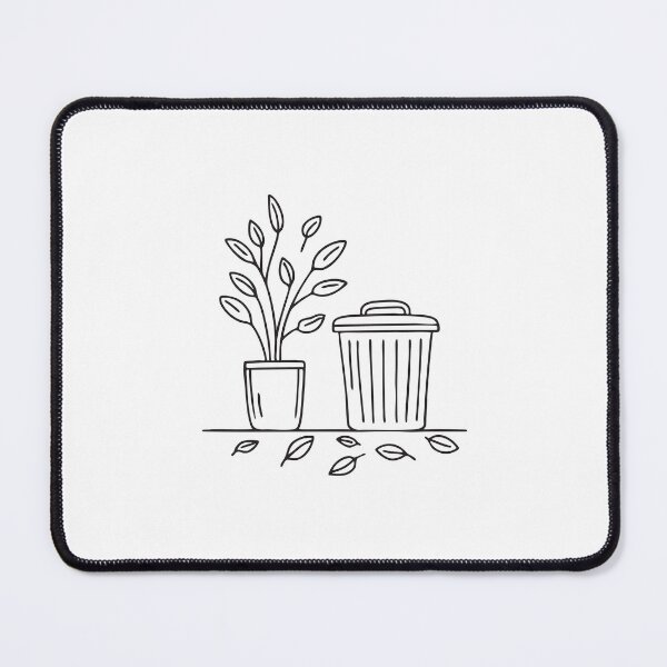 Item preview, A wastebasket beside a potted plant with fallen leaves around it designed and sold by rasagamastore.
