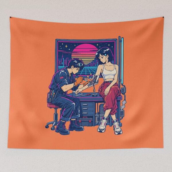 Item preview, Cyberpunk Mechanic Repairing Android Arm Neon Retro Sci-Fi Design designed and sold by KungPowUnicorn.