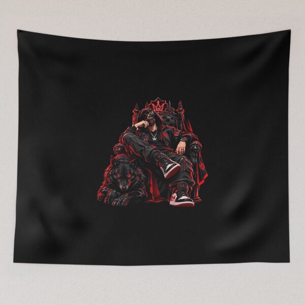 Item preview, Dark Anime King on Throne with Red Fire Wolf designed and sold by PrimeRootsArt.