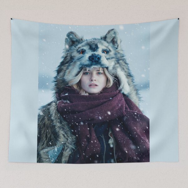 Item preview, Woman in Wolf Headdress Winter Fantasy Portrait designed and sold by artisfun333.