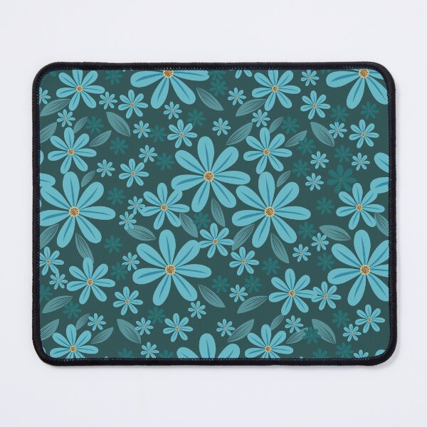 Item preview, Blue daisy flowers and leaves seamless pattern on dark background designed and sold by PowerAntShop.