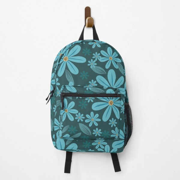 Item preview, Blue daisy flowers and leaves seamless pattern on dark background designed and sold by PowerAntShop.