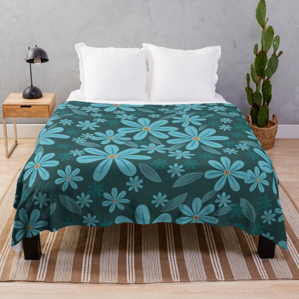 Item preview, Blue daisy flowers and leaves seamless pattern on dark background designed and sold by PowerAntShop.