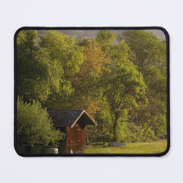 Item preview, Wooden Cabin In Meadow Near Mountain Slope At Sunset designed and sold by Mylieton.
