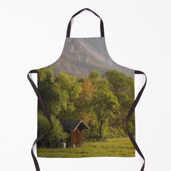Item preview, Wooden Cabin In Meadow Near Mountain Slope At Sunset designed and sold by Mylieton.