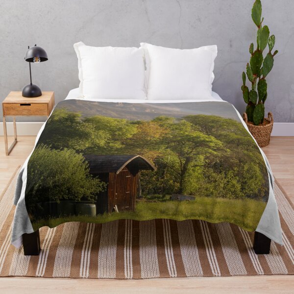 Item preview, Wooden Cabin In Meadow Near Mountain Slope At Sunset designed and sold by Mylieton.