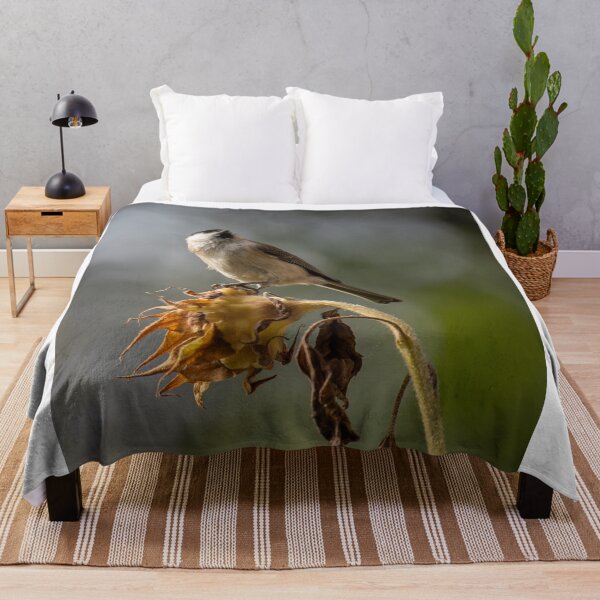 Item preview, Small Bird Perched On Dry Sunflower Head designed and sold by Mylieton.
