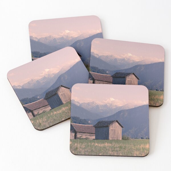 Item preview, Rustic Wooden Barns In Meadow With Mountain Range designed and sold by Mylieton.