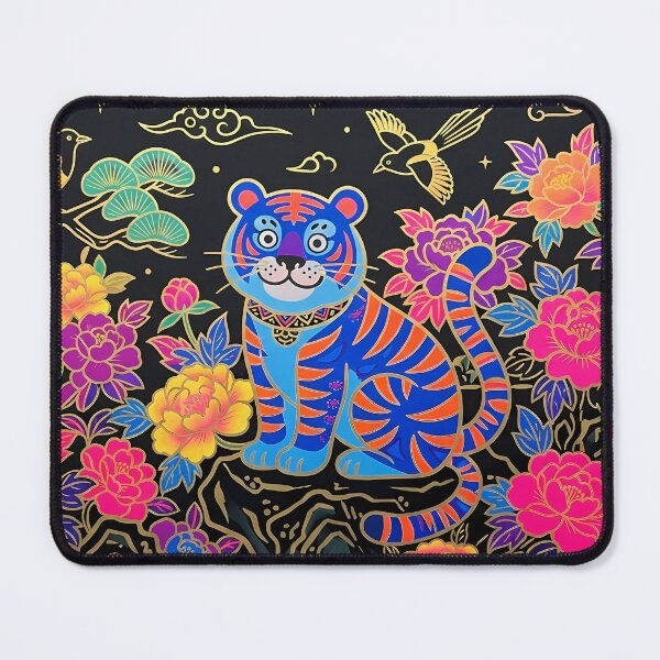 Item preview, Modern Korean Folk Art Tiger and Peonies Pop Art Deco Pattern designed and sold by SOOstudio73.