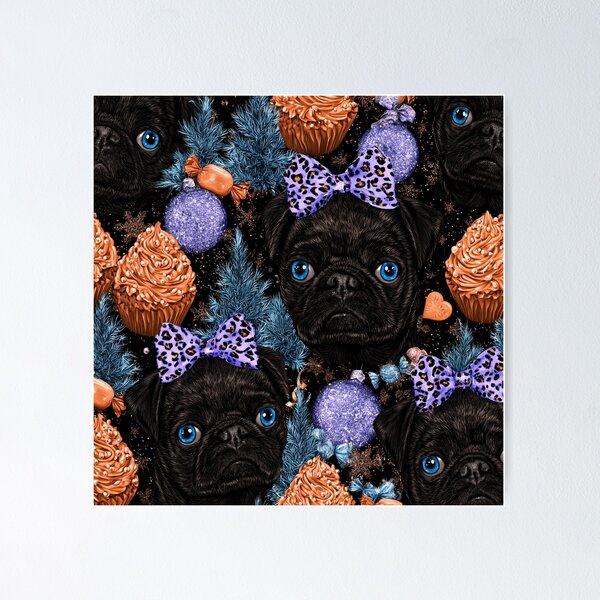 Item preview, Black Pug Holiday Pattern designed and sold by Nocturne  Paws.