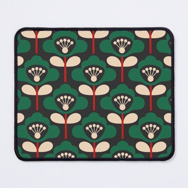 Item preview, 3749A - bold retro floral poppy stems pattern green red designed and sold by RouCouCou.