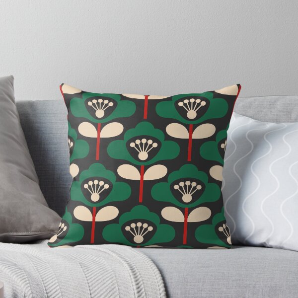 Item preview, 3749A - bold retro floral poppy stems pattern green red designed and sold by RouCouCou.