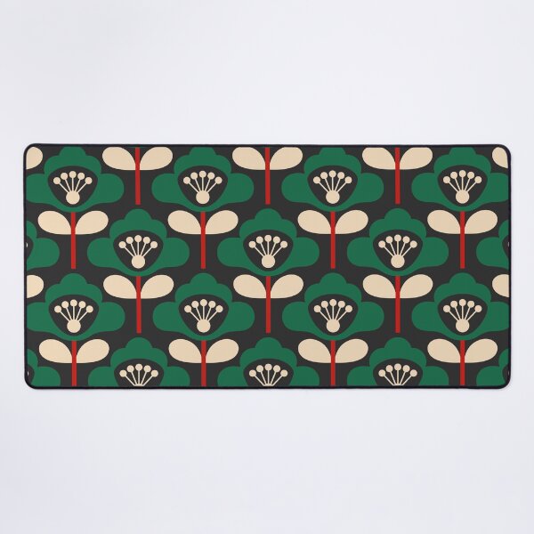 Item preview, 3749A - bold retro floral poppy stems pattern green red designed and sold by RouCouCou.