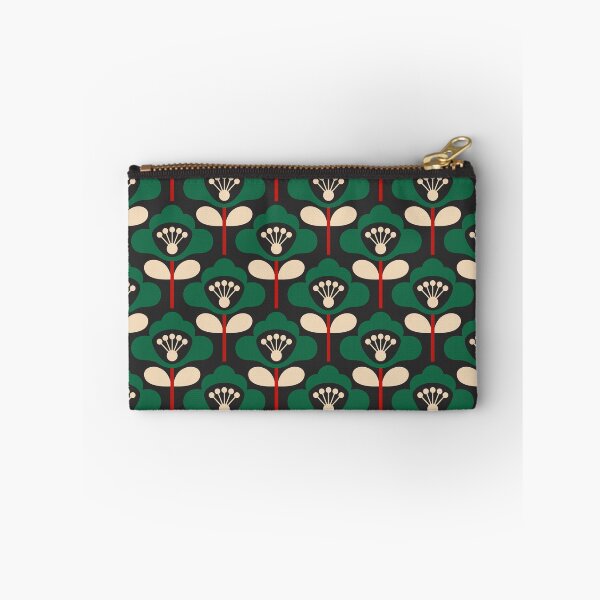 Item preview, 3749A - bold retro floral poppy stems pattern green red designed and sold by RouCouCou.