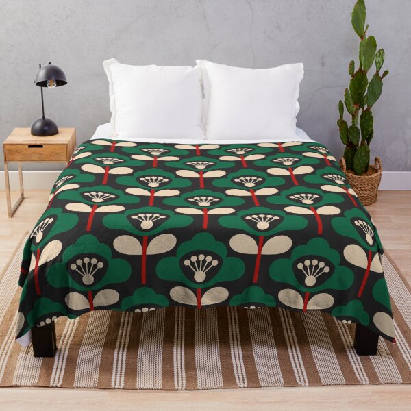 Item preview, 3749A - estampado floral retro llamativo de tallos de amapolas verde y rojo designed and sold by RouCouCou.