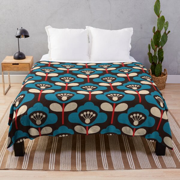 Item preview, 3749B - estampado retro floral llamativo de tallos de amapolas azul y rojo designed and sold by RouCouCou.