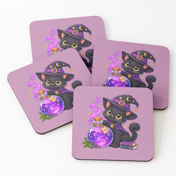 Item preview, Whimsical Black Cat Witch with Magic Potion and Spellbooks Cute Kawaii Illustration designed and sold by SeJaa.