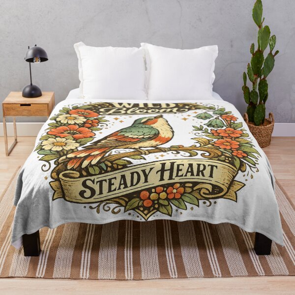 Item preview, Wild Bloom Steady Heart Vintage Bird Floral Cottagecore Nature Design designed and sold by inkoutninja.