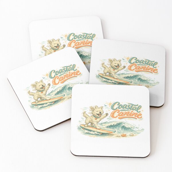 Item preview, Coastal Canine Surfing Dog Beach Waves Retro Summer Dog Lover Design designed and sold by inkoutninja.