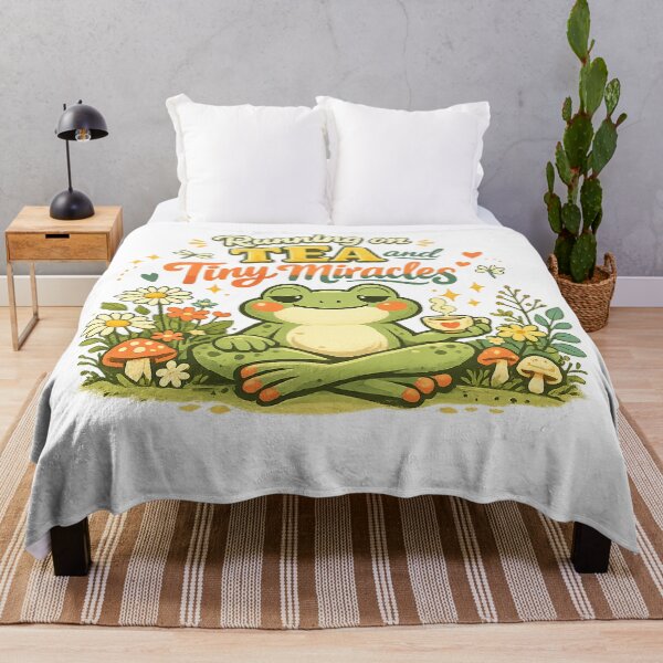 Item preview, Running on Tea and Tiny Miracles Cute Frog Cottagecore Tea Lover Design designed and sold by inkoutninja.