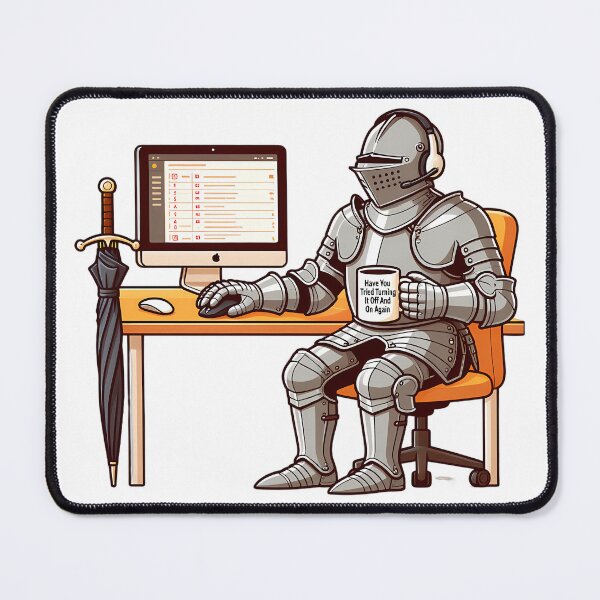 Artikelvorschau, Ritter arbeitet im IT-Helpdesk – Humor entworfen und verkauft von Shop of Wonders.