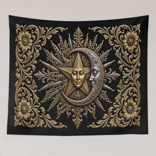 Item preview, Golden Crescent Moon and Star - Ornate Baroque Celestial Emblem designed and sold by Breezes-of-Ida.