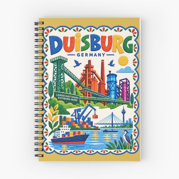 Item preview, Duisburg Germany Travel Art Illustration Embroidered Folk Art Stitched Cityscape Print designed and sold by Witsprings.