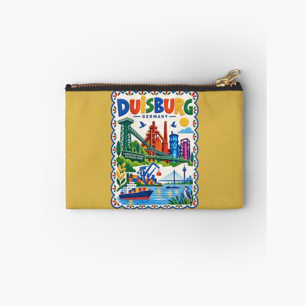 Item preview, Duisburg Germany Travel Art Illustration Embroidered Folk Art Stitched Cityscape Print designed and sold by Witsprings.