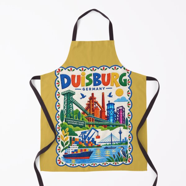 Aperçu de l'œuvre Illustration artistique de voyage de Duisbourg, en Allemagne, broderie d'art populaire, impression de paysage urbain créée et vendue par Witsprings.