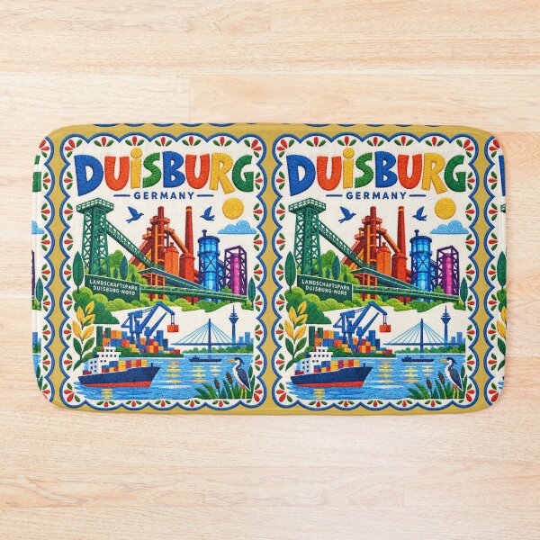 Item preview, Duisburg Germany Travel Art Illustration Embroidered Folk Art Stitched Cityscape Print designed and sold by Witsprings.