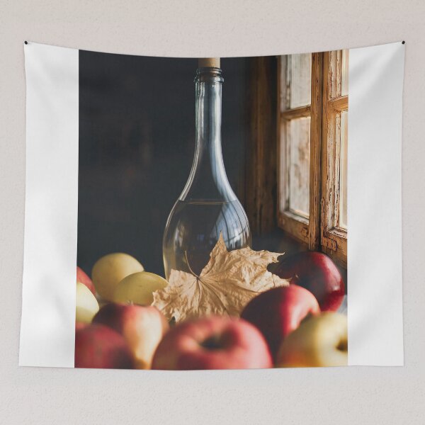 Item preview, Clear Glass Bottle With Autumn Leaves And Red Apples On Window Sill designed and sold by Hiltonaw.